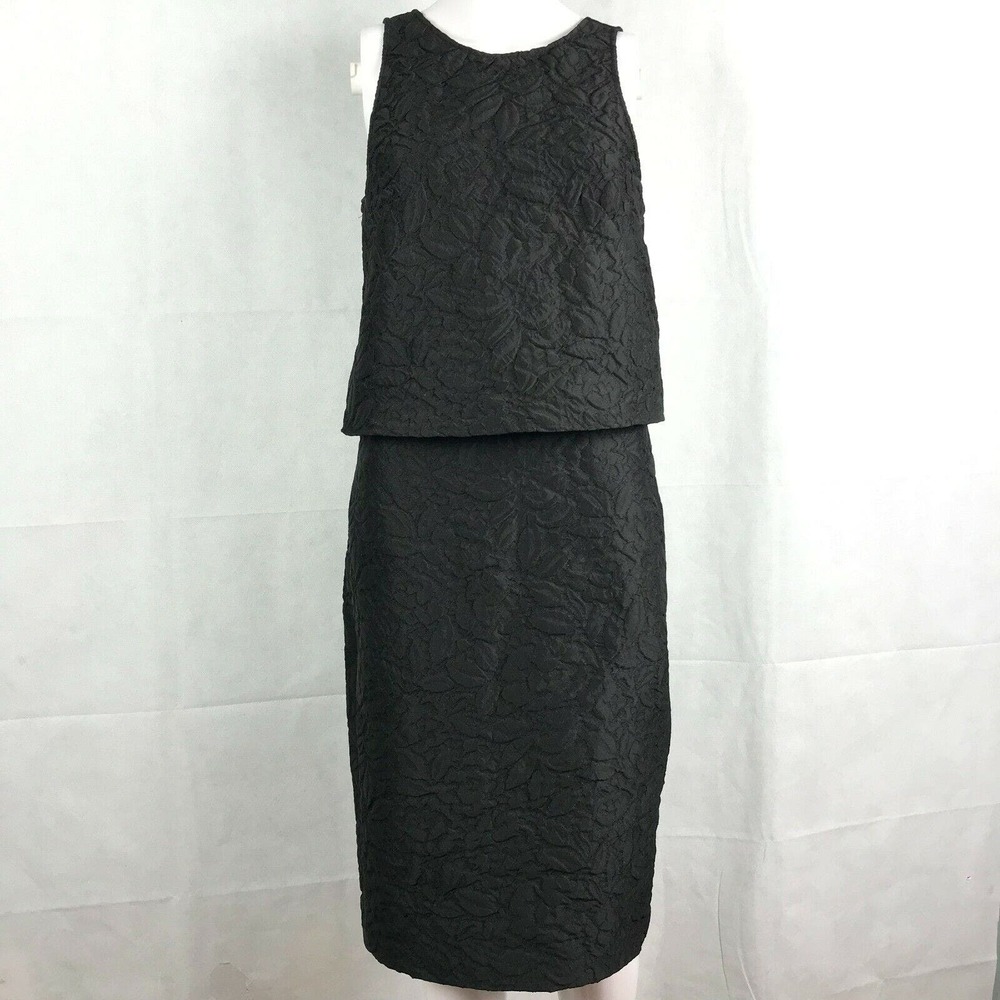Julia Jordan Dress Womens Sz 4 Black Floral Textured Sleeveless Sheath Pencil